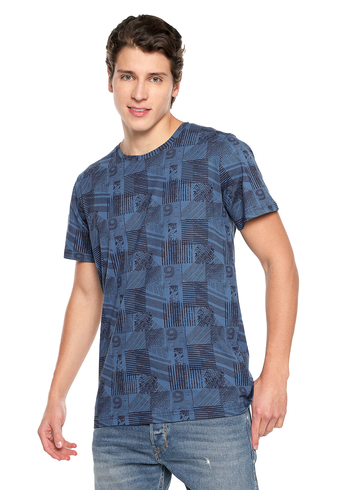 T-shirt para hombre azul con números - Rachid Style