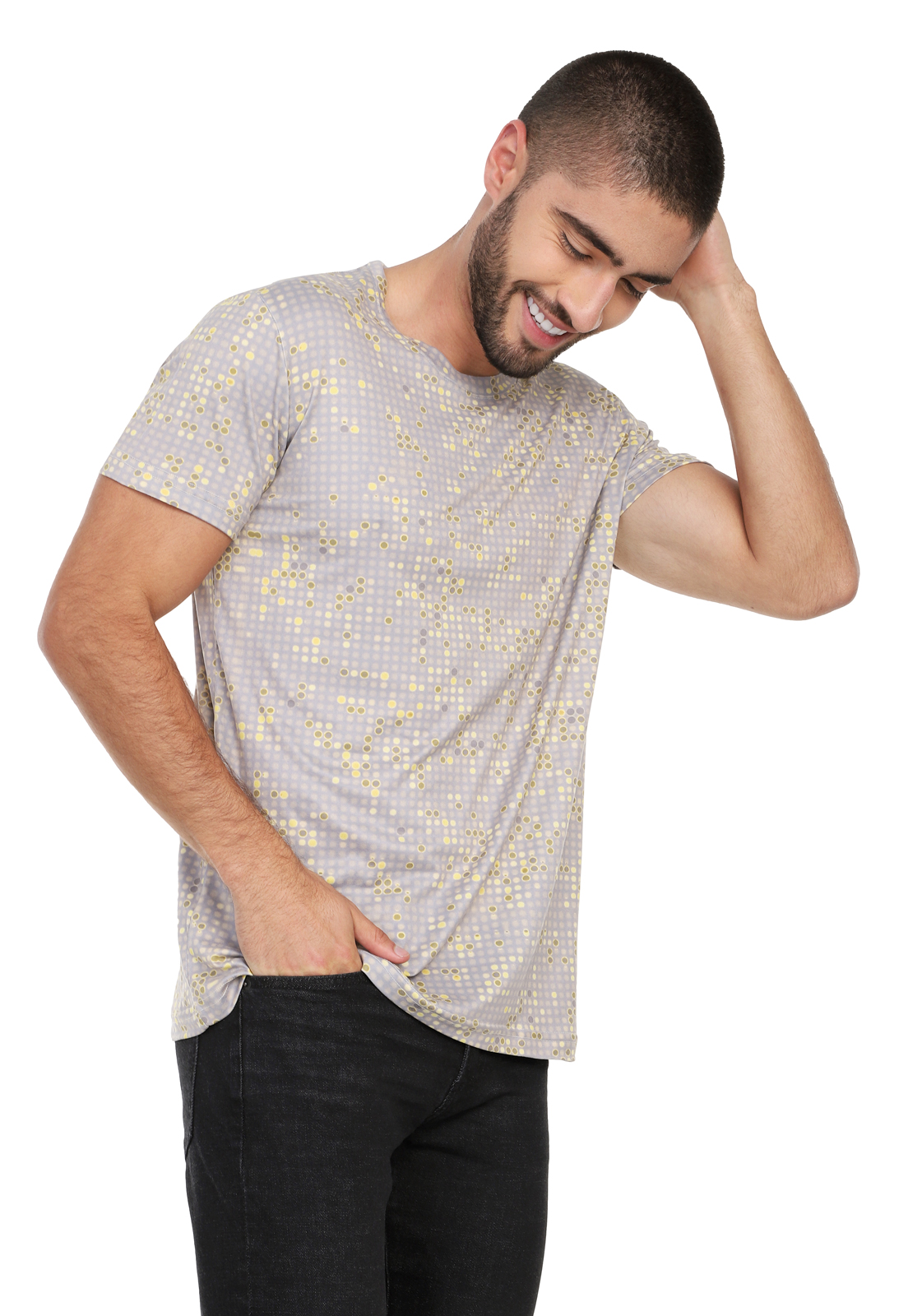 1104px x 1600px - T-shirt para hombre sublimada puntos gris con amarillo - Rachid Style
