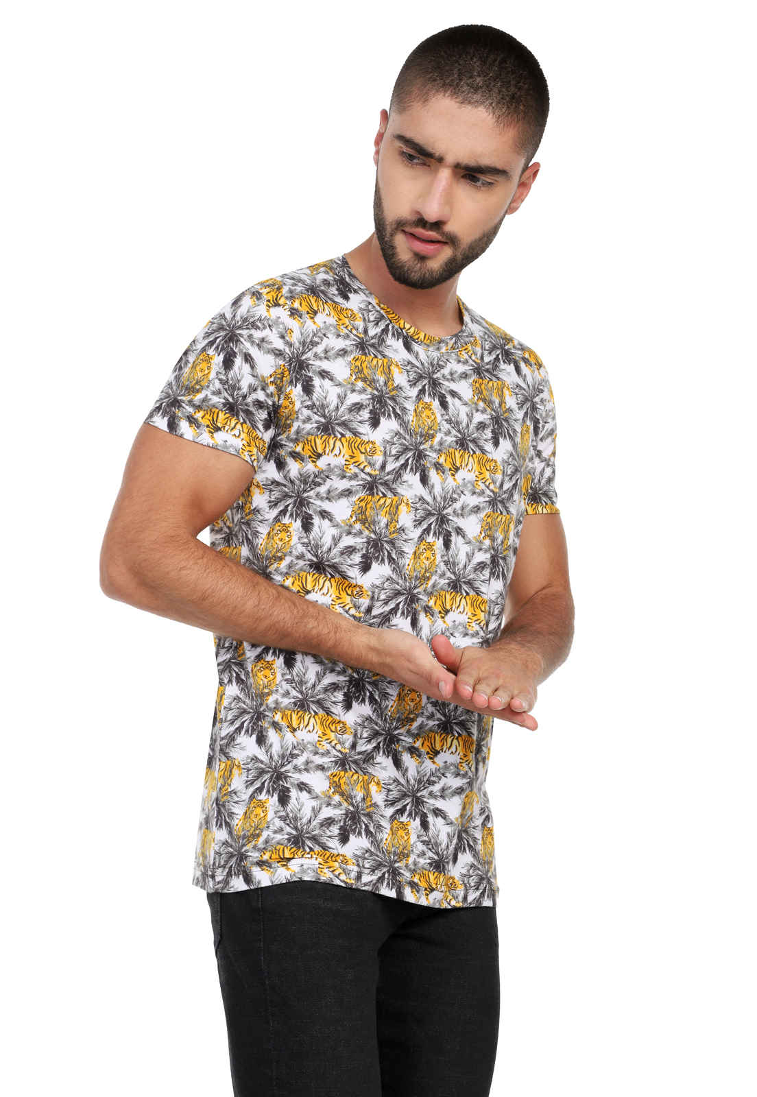 T-shirt para hombre sublimada jungle gris, blanca, amarillo - Rachid Style