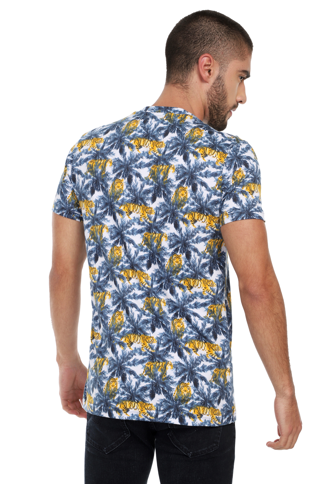 T-shirt para hombre sublimada jungle azul, blanca, amarillo - Rachid Style
