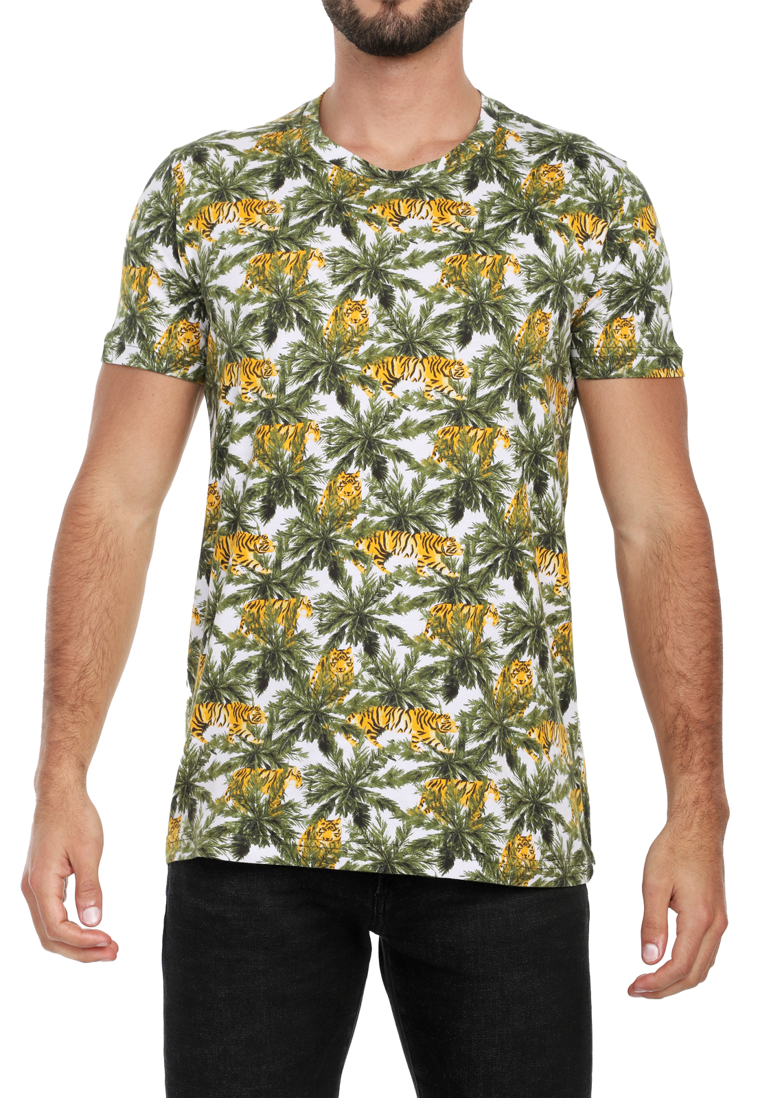 T-shirt para hombre sublimada jungle verde, blanca, amarillo